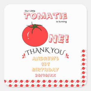Kleine Tomatie wird Eins Süßer 1. Geburtstag Quadratischer Aufkleber