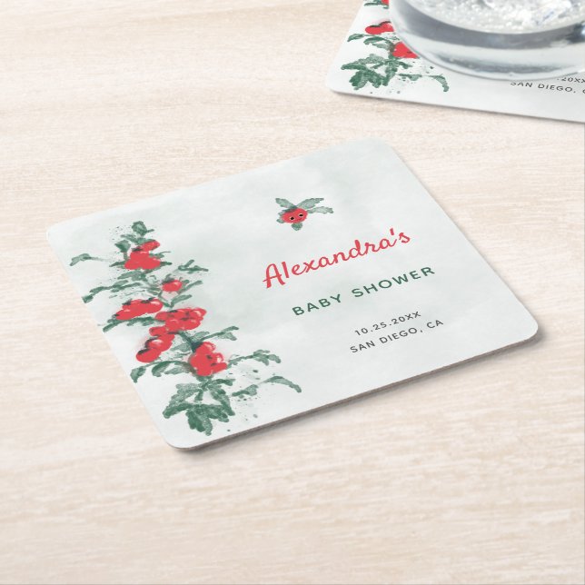 Kleine Tomato Rustic Chic Watercolor Babydusche Rechteckiger Pappuntersetzer (angewinkelt)