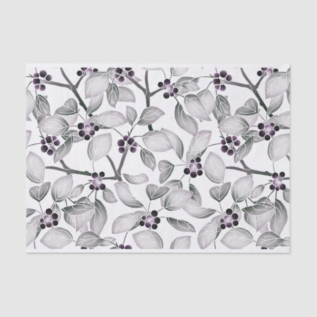 Kleine Trauben und Blätter in Schwarz und Weiß Seidenpapier (Vorderseite)