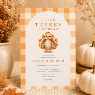 Kleine Truthahn Herbst Gingham Baby Shower Einladung