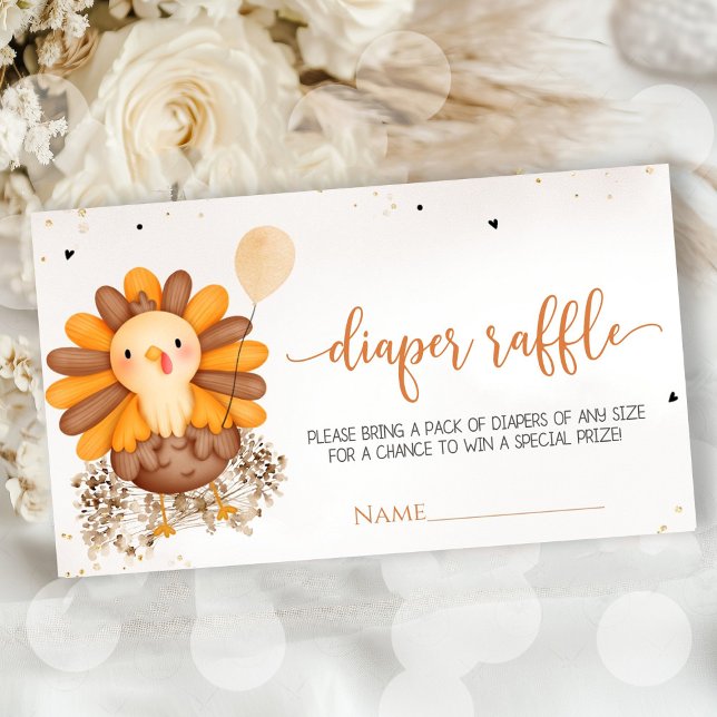 Kleine Türkei Babydusche Erntedank Windeln Raff Begleitkarte (Little Turkey baby shower Thanksgiving diaper raffle enclosure card with turkey design, warm autumn )
