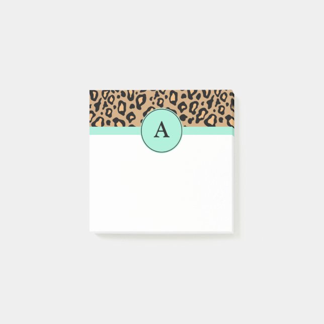 Kleine Türkis Leopard Monogramm Post It Notizen (Vorderseite)