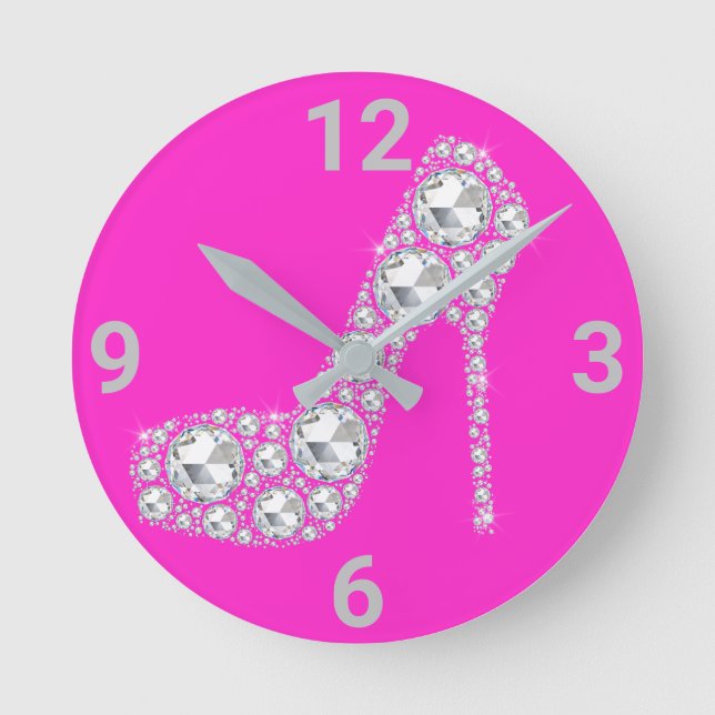 KLEINE UND FUN PINK DIAMOND HOCHRÖCKE RUNDE WANDUHR (Vorderseite)