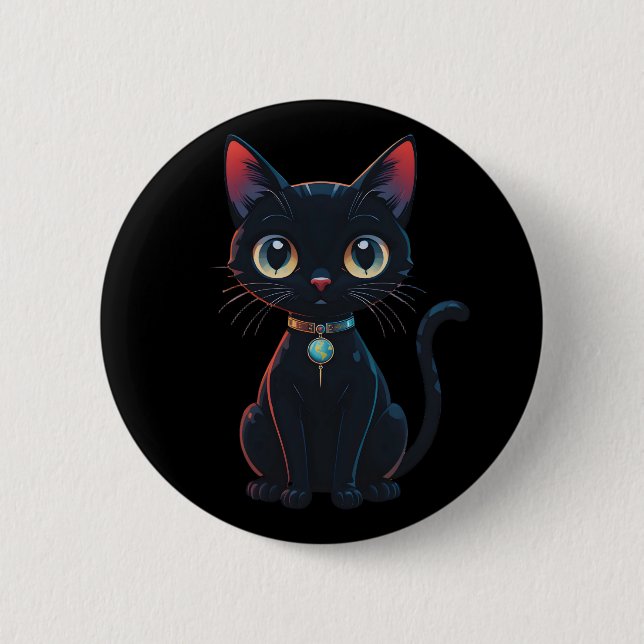 Kleine unheimliche schwarze Katze Button (Vorderseite)