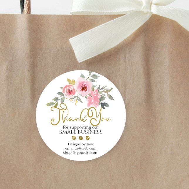 Kleine Unternehmen Vielen Dank Logo rot Rosa Blüte Runder Aufkleber (Von Creator hochgeladen)