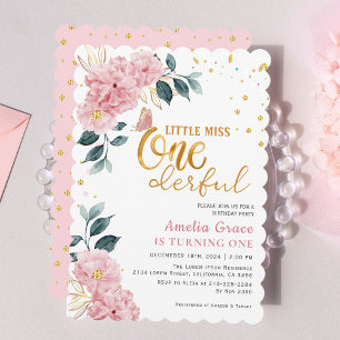 Kleine vermisste pinkfarbene Mädchen 1. Geburtstag Einladung