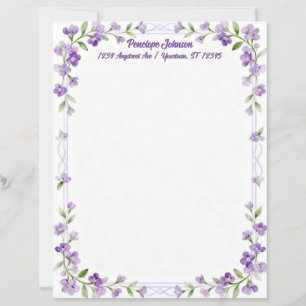 Kleine violette Blumen auf einem Rahmen Briefpapie