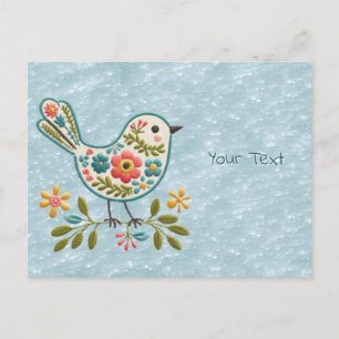 Kleine Vogel Blumen Grün Blätter Postkarte