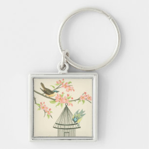 Kleine Vögel gehockt auf einer Niederlassung und Schlüsselanhänger