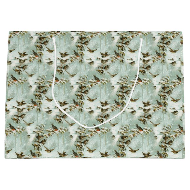 Kleine Vögel im Schnee Große Geschenktüte (Vorderseite)