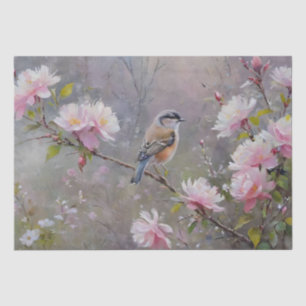 Kleine Vögel mit blühenden Blumen Dekoupage Seidenpapier