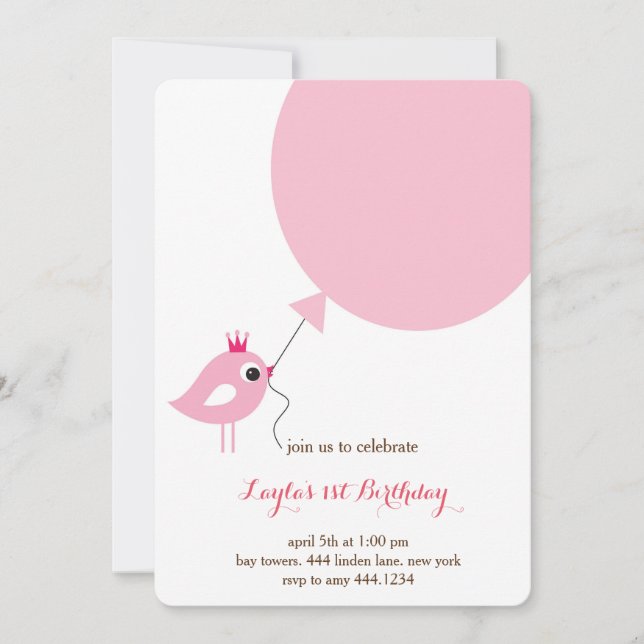 Kleine Vogel-Prinzessin First Birthday Invitation Einladung (Vorderseite)