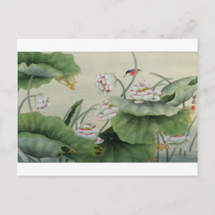 KLEINE VÖGEL UND LOTUS JAPANISCH VINTAG POSTKARTE