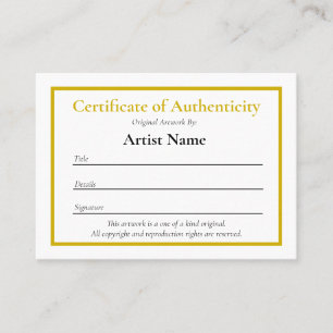 Kleine Vorlage für die Echtheitsbescheinigung für  Visitenkarte