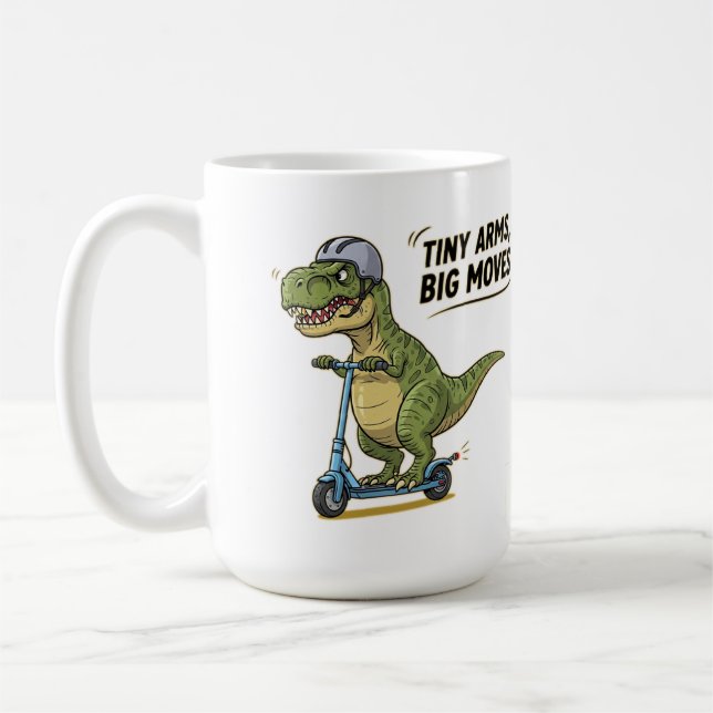 Kleine Waffen. Große Energie. Dino auf Rädern! Kaffeetasse (Links)