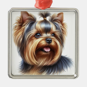 KLEINE WASSERFARBE YORKSHIRE TERRIER PUPPY HUND ORNAMENT AUS METALL