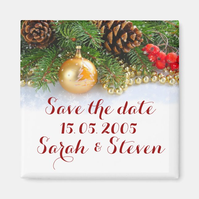 Kleine Weihnachtsbälle Save the Date Magnet (Vorne)