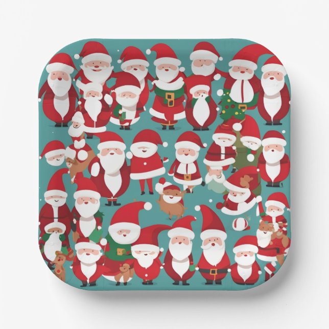 Kleine Weihnachtsmänner Pappteller (Vorderseite)