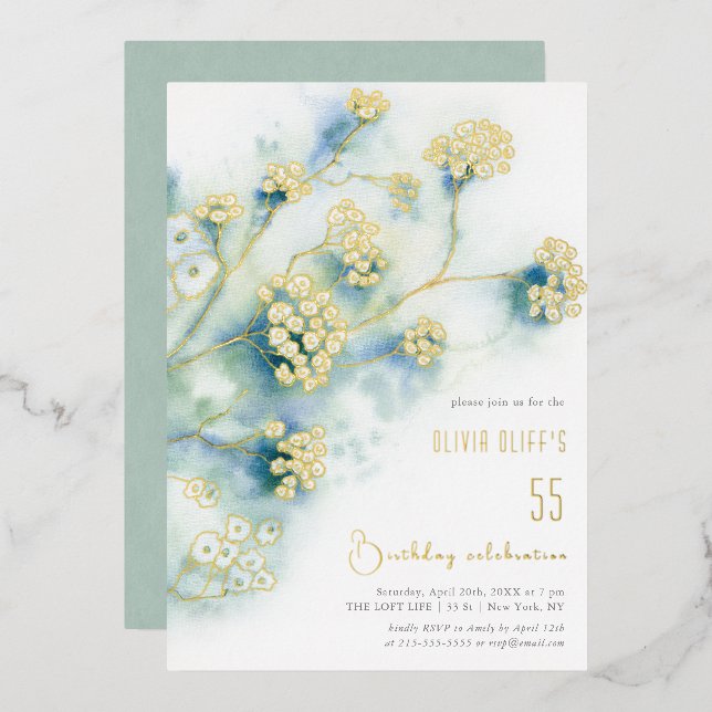 Kleine weiße Blume Geburtstag im Alter Folieneinladung (Vorderseite/Rückseite)