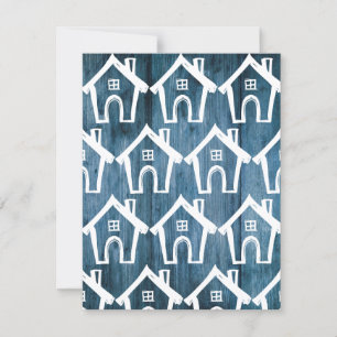 Kleine weiße Häuser auf blauem Holz, die wir umgez Einladung