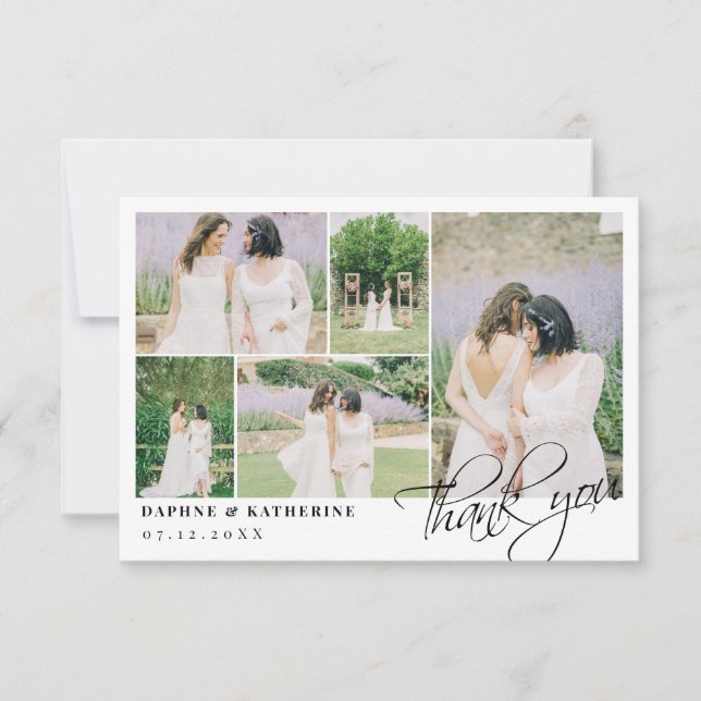 Kleine weiße Hochzeit Foto Collage Script Vielen D Dankeskarte (Vorderseite)