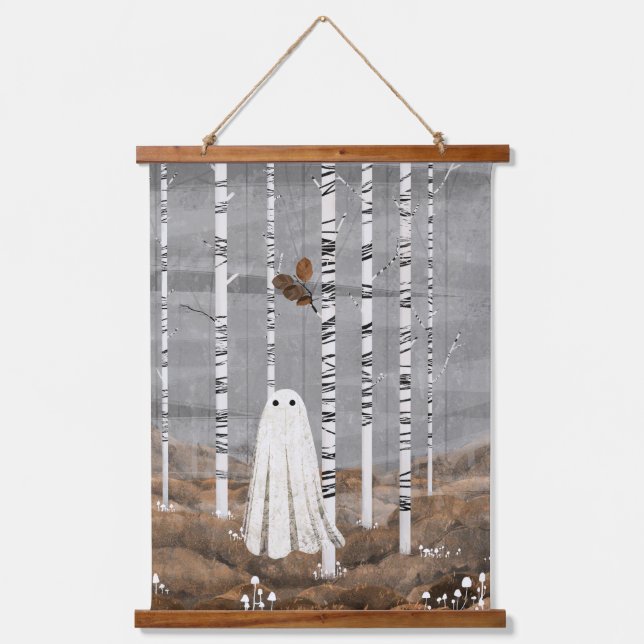 Kleine weiße Pilze Wandteppich Mit Holzrahmen (Vorderseite)