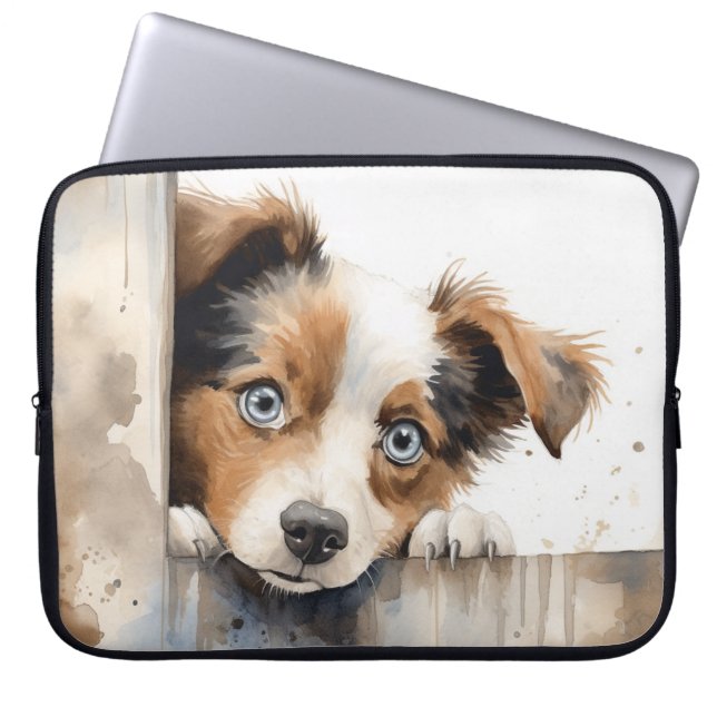 KLEINE WEISSE UND TAN PUPPING HUNDE ÜBER ZENTRUM LAPTOPSCHUTZHÜLLE (Vorderseite)