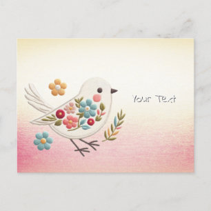 Kleine weiße Vogel-Blumen-Postkarte Postkarte
