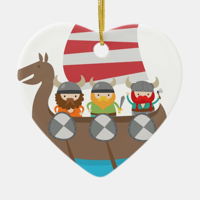 Kleine Wikinger im Schiff Keramik Ornament (Vorne)