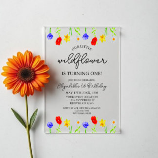 Kleine Wildblume 1. Geburtstag Acryleinladungen