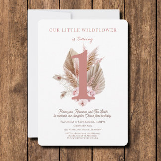 Kleine Wildblume 1. Geburtstag Einladung pink