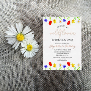 Kleine Wildblume 1. Geburtstag Folieneinladung
