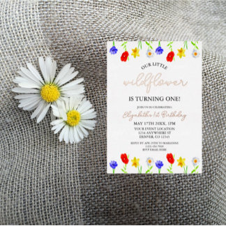 Kleine Wildblume 1. Geburtstag Folieneinladung