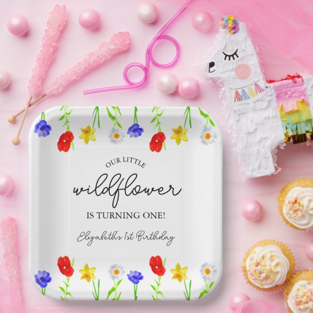 Kleine Wildblume 1. Geburtstag Pappteller (Party)