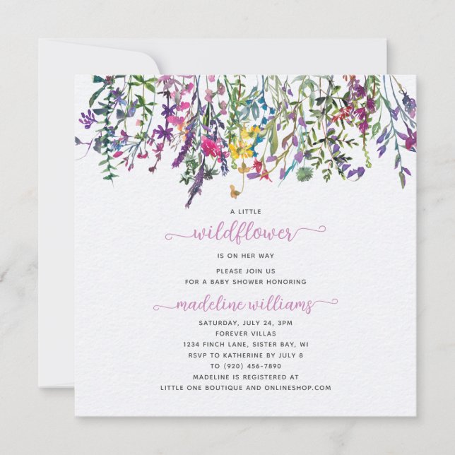 Kleine Wildblume auf ihrem Weg Babydusche Einladung (Vorderseite)