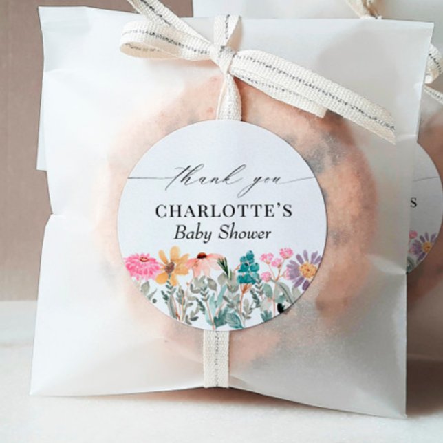 Kleine Wildblume Baby Dusche Danke, dass Sie für Runder Aufkleber (Von Creator hochgeladen)