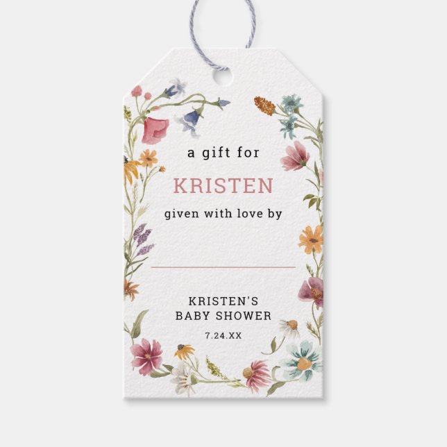 Kleine Wildblume Babydusche Geschenkanhänger (Vorderseite)