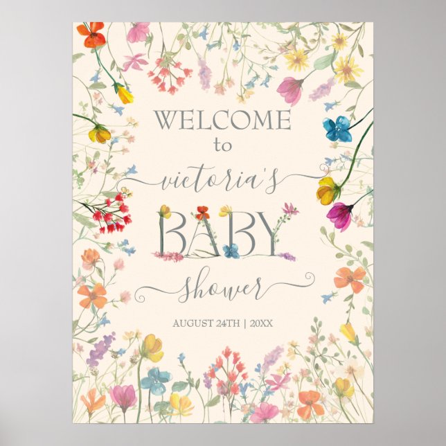 Kleine Wildblume Blumengarten Baby Begrüßungszeich Poster (Vorne)
