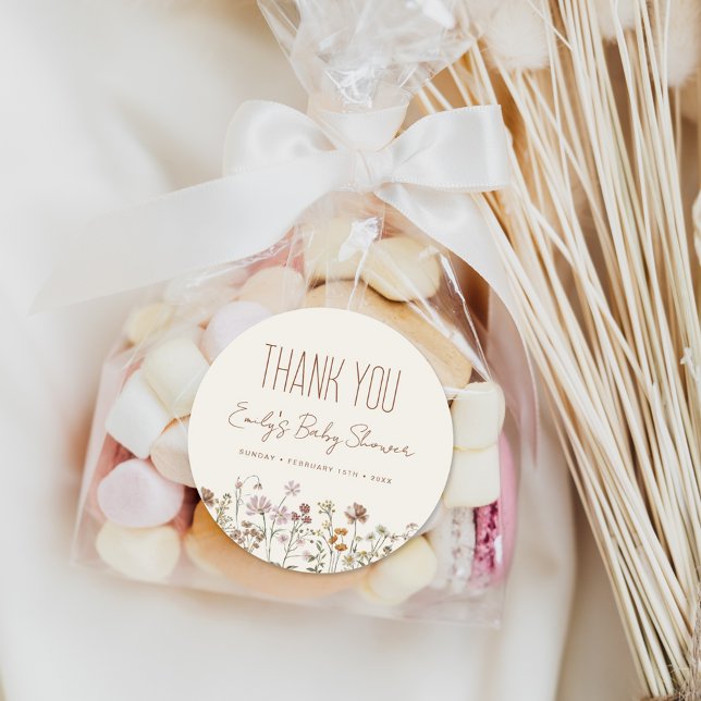 Kleine Wildblume Boho Babydusche Danke Runder Aufkleber (Von Creator hochgeladen)