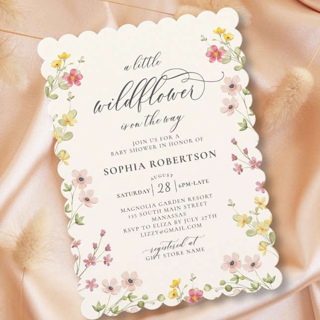 Kleine Wildblume Boho Chic Script Baby Dusche Einladung (Von Creator hochgeladen)