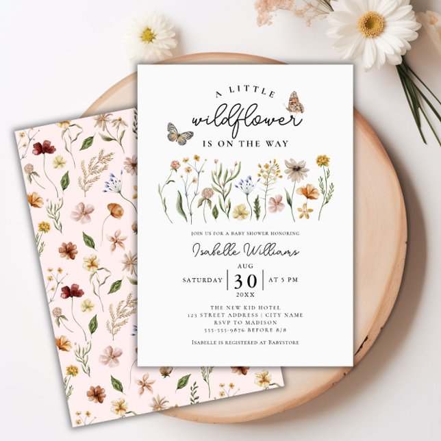 Kleine Wildblume Boho Floral Girl Babydusche Einladung (Little Wildflower Boho Floral Girl Baby Shower Invitation)
