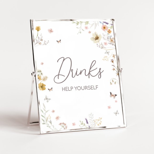 Kleine Wildblume Botanische Frühlingsgetränke Poster (Botanical Spring Little Wildflower Baby Shower Drinks Sign)