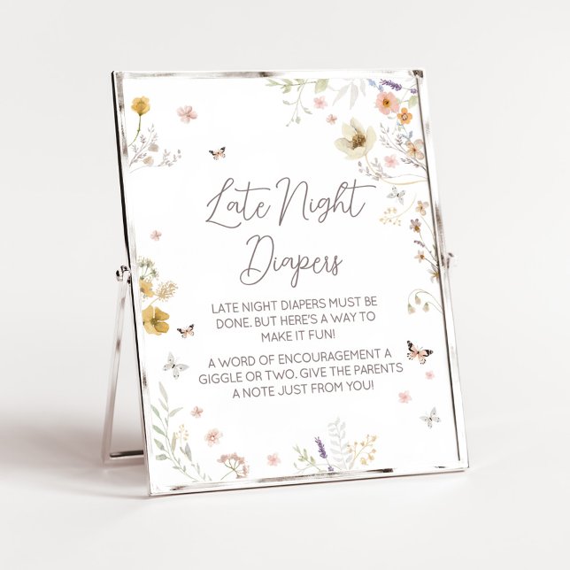 Kleine Wildblume Botanische Spätwindeln Poster (Botanical Spring Little Wildflower Baby Shower Late Night Diapers Sign)