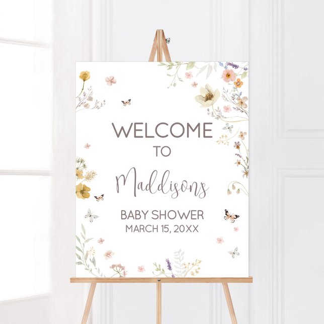 Kleine Wildblume Botanischer Frühling Willkommen Poster (Botanical Spring Little Wildflower Baby Shower Welcome Sign)