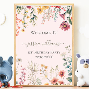Kleine Wildblume, die den 1. Geburtstag zum Willko Poster
