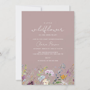 Kleine Wildblume Dusty Pink Blume Babydusche Einladung