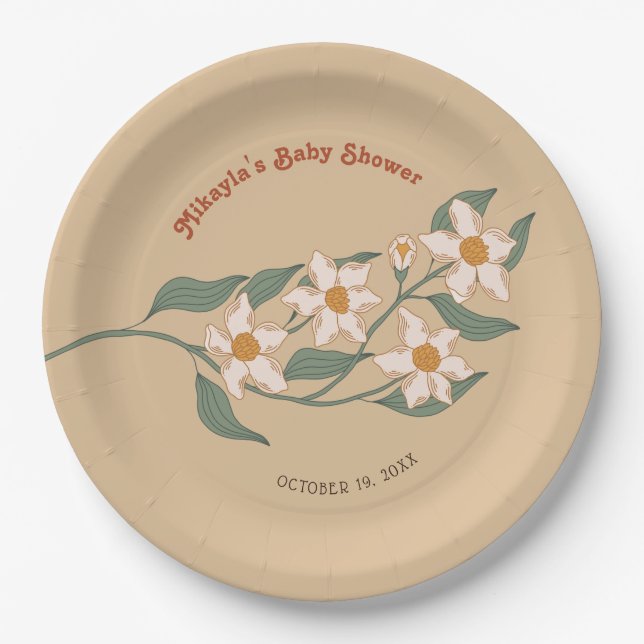 Kleine Wildblume Fall Rustic Boho Babydusche Pappteller (Vorderseite)