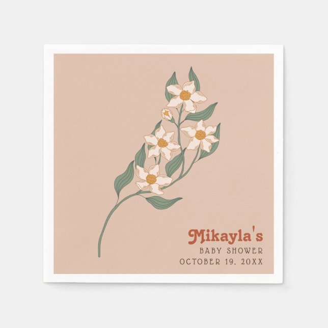 Kleine Wildblume Fall Rustic Boho Babydusche Serviette (Vorderseite)