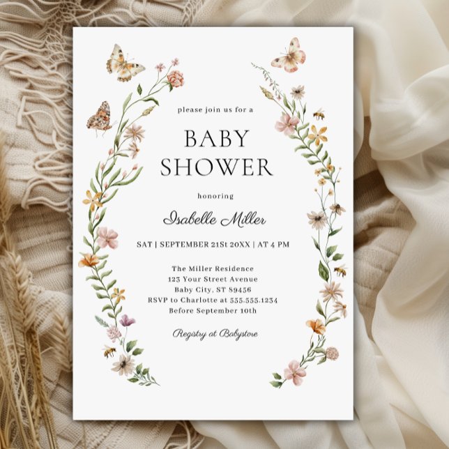 Kleine Wildblume Floral Girl Babydusche Einladung (Little Wildflower Floral Girl Baby Shower Invitation)