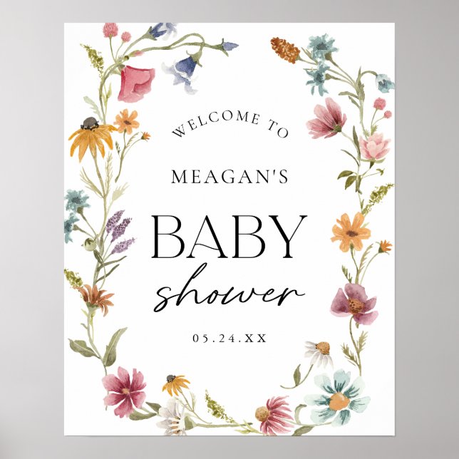 Kleine Wildblume Girl Baby Dusche Begrüßungszeiche Poster (Vorne)